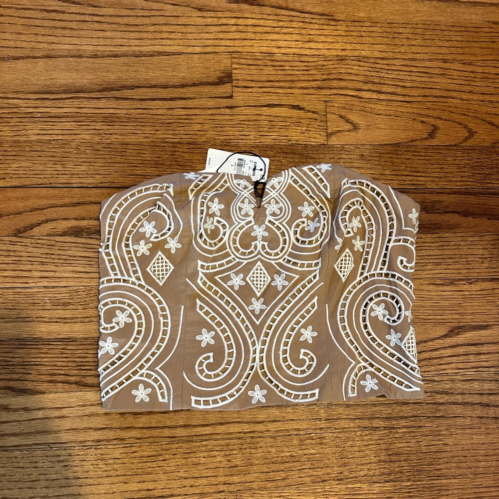 Express Tan and White Embroidered Women's Top